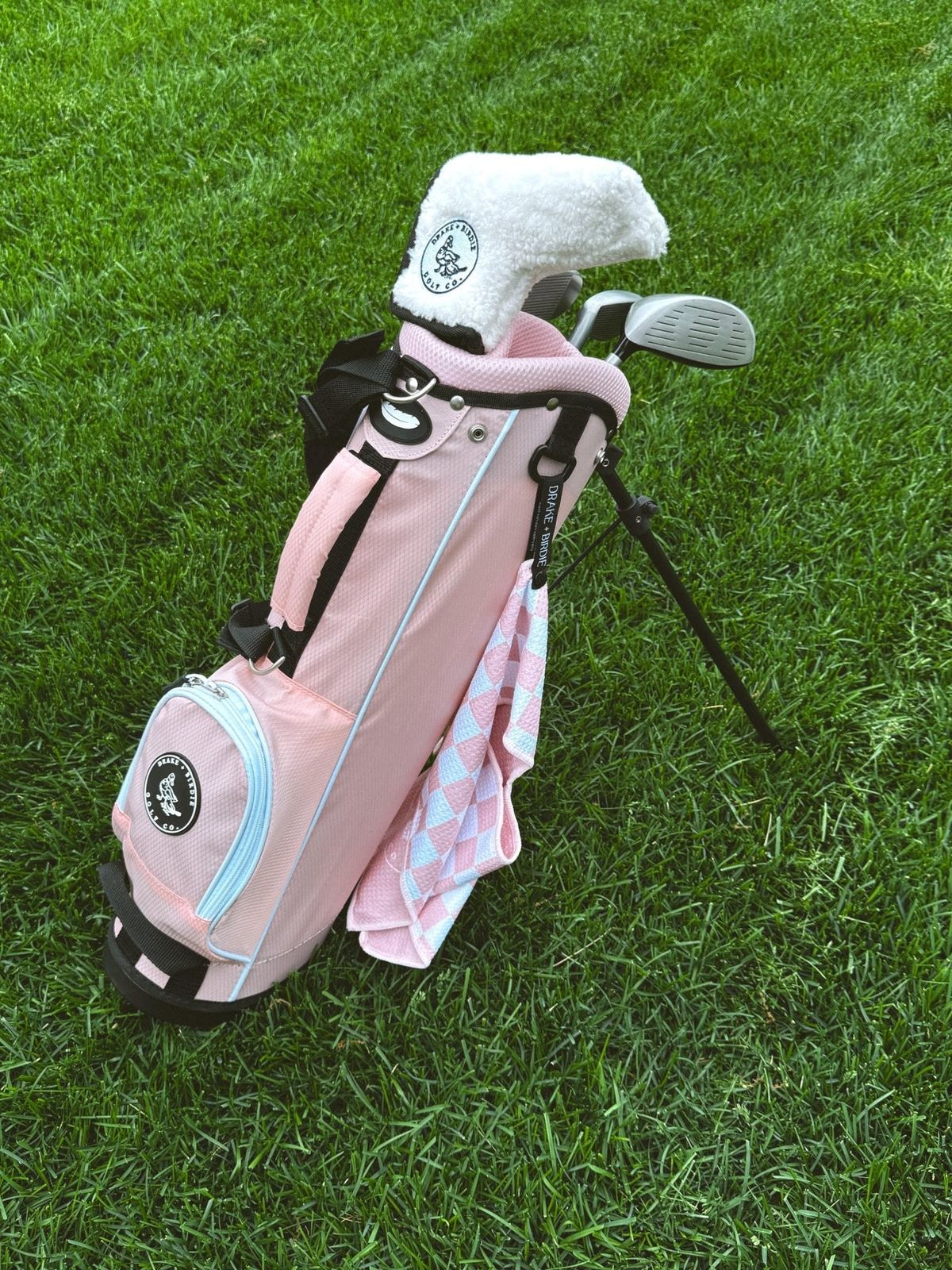 Toddler Golf Towel with pink junior golf bag Ages 2–5 - Drake and Birdie Golf Co.