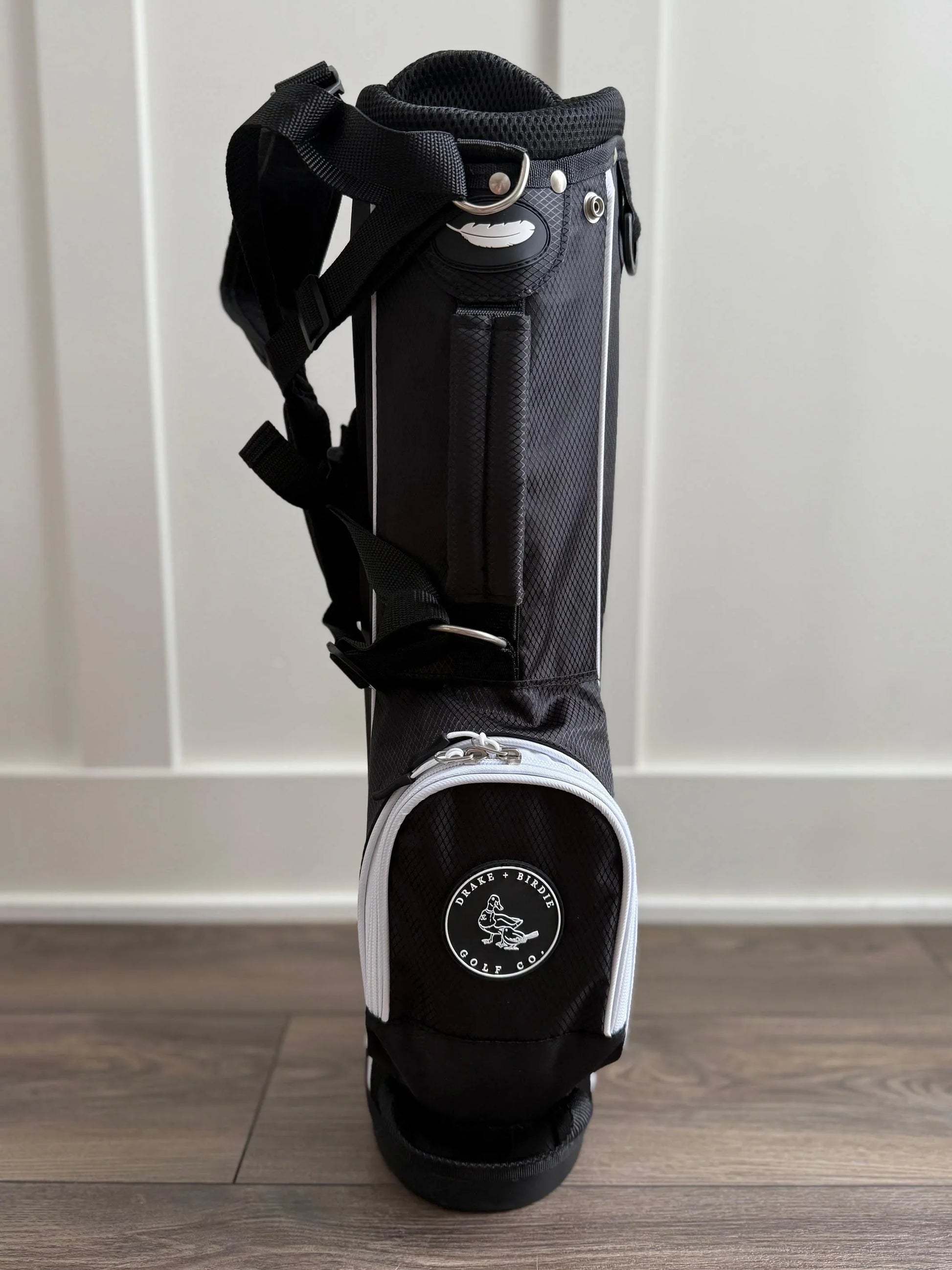 Black toddler golf bag Drake and Birdie Golf Co. with stand