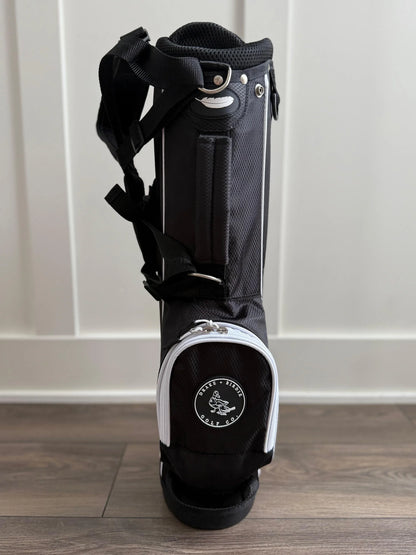 Black toddler golf bag Drake and Birdie Golf Co. with stand
